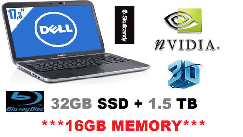 **BLUE-RAY**17" 3D DELL INSPIRION **Quad Core i7 Gaming Laptop**16GB RAM**1.5TB HDD**GT650 2GB GPU**