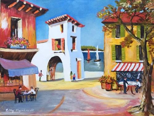 Crazy Wednesday Special...!!! Oil Painting "Village Scene" by Patty Mynhardt