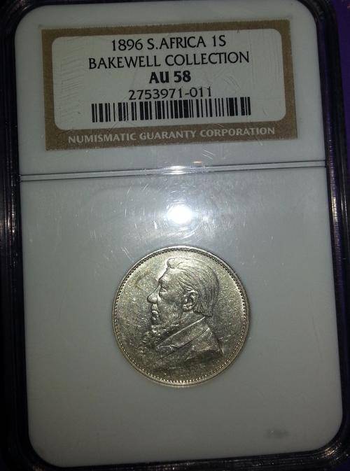 **** 1896 ZAR 1 SHILLING AU58 ****