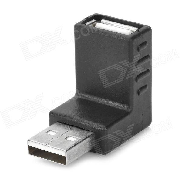 90 Degree Angle USB 2.0 Male to Female Adapter - Black