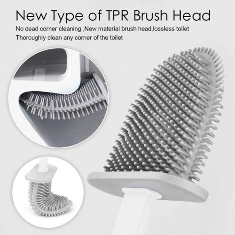 Convenient Bathroom Cleaning Soft Silicone Flat Head Wall-Mounted Quick-Drying Toilet Brush