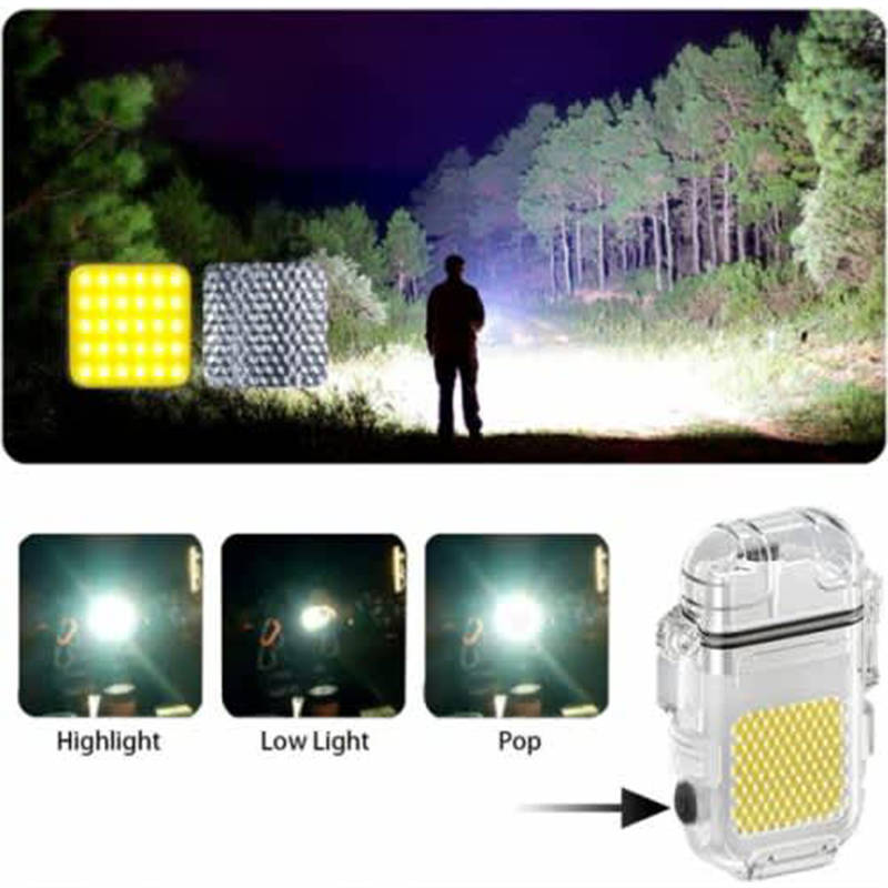 Portable Rechargeable Mini Hook Flashlight With Windproof Multi-Purpose Lighter + C-Type Charging Ca