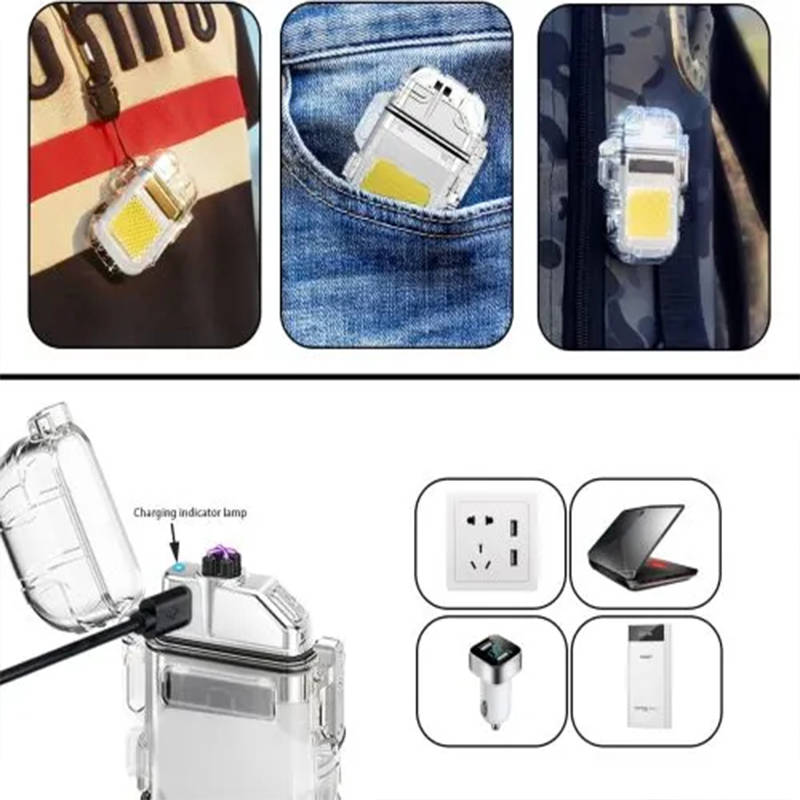 Portable Rechargeable Mini Hook Flashlight With Windproof Multi-Purpose Lighter + C-Type Charging Ca