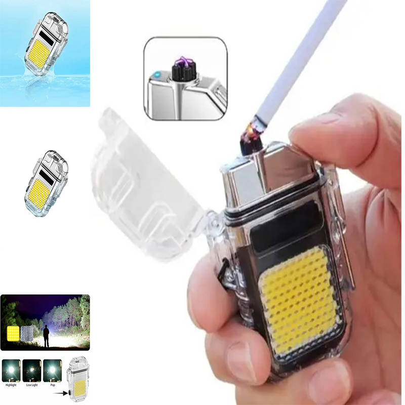 Portable Rechargeable Mini Hook Flashlight With Windproof Multi-Purpose Lighter + C-Type Charging Ca