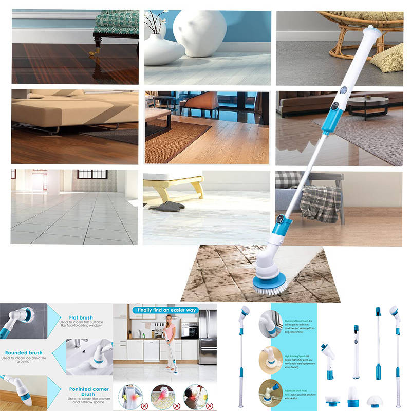 Multifunctional Cordless Tub And Tile Scrubber With 4 Replaceable Cleaning Brushes