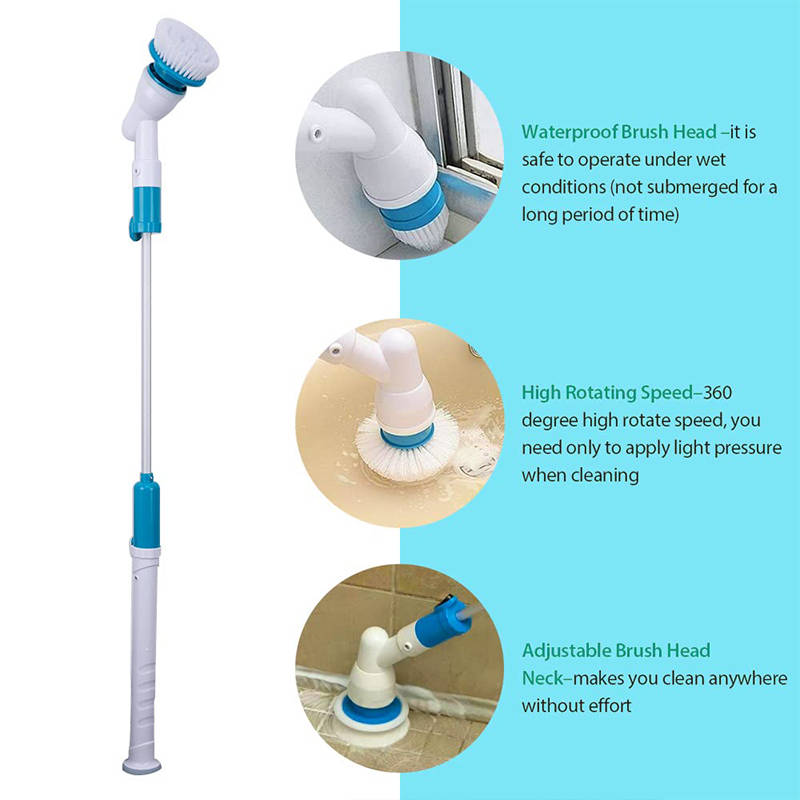 Multifunctional Cordless Tub And Tile Scrubber With 4 Replaceable Cleaning Brushes