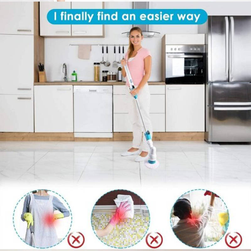 Multifunctional Cordless Tub And Tile Scrubber With 4 Replaceable Cleaning Brushes