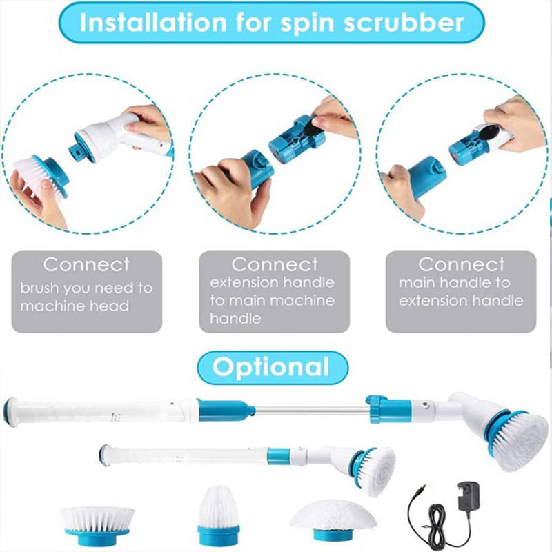 Multifunctional Cordless Tub And Tile Scrubber With 4 Replaceable Cleaning Brushes