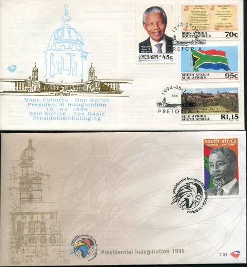 PRESIDENTIAL INAUGURATION COMBO  - 1994 MANDELA + 1999 MBEKI FDCS