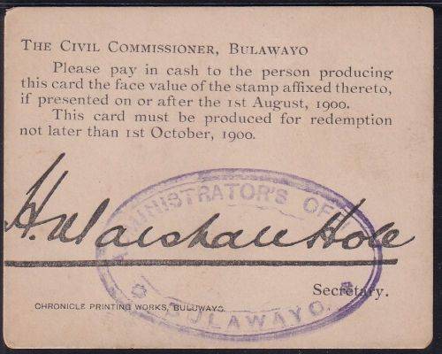 MARSHALL HOLE 2/-  CURRENCY CARD - BOER WAR  - SCARCE