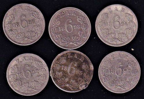 ZAR 1892-1897 6ds NICE LOT