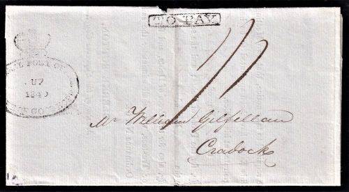 COGH 1840 BOXED "TO PAY" ENTIRE  CAPETOWN-CRADOCK