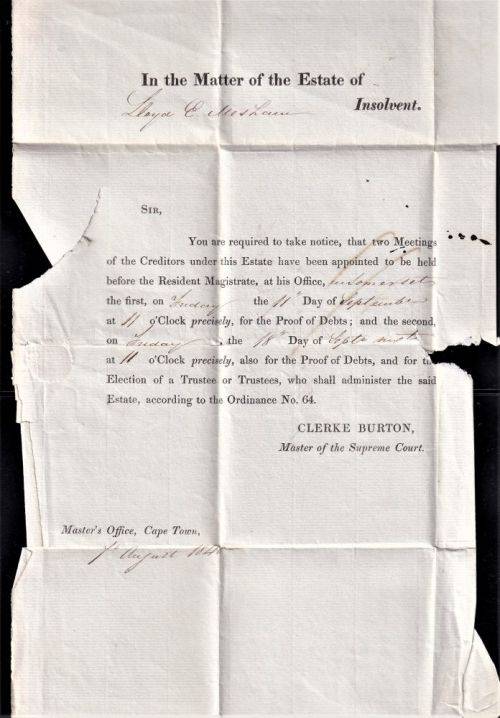 COGH 1840 BOXED "TO PAY" ENTIRE  CAPETOWN-CRADOCK
