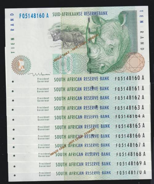 SA MBOWENI R10 X 11  UNC BANKNOTES  IN SEQUENCE