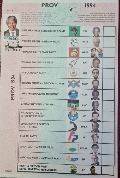 1994 BALLOT PAPER -PWV- WITH INAUGURATION STAMP & IFP STICKER