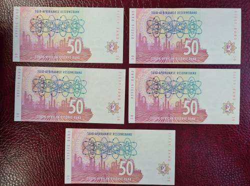 MBOWENI 1st ISSUE R50 x 5 BANKNOTES MAINLY IN NUMERICAL ORDER -UNC