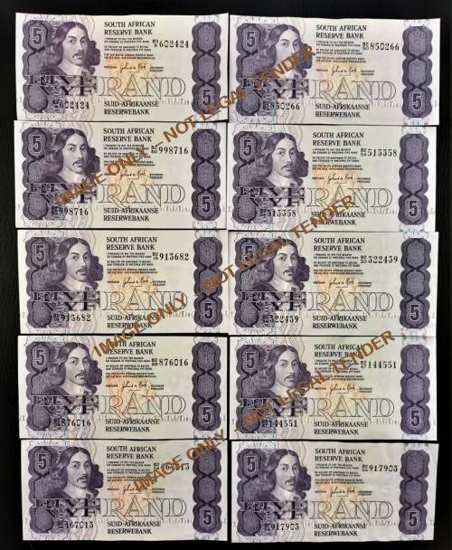 FIVE RAND NOTES G DE KOCK x 10 GOOD CONDITION