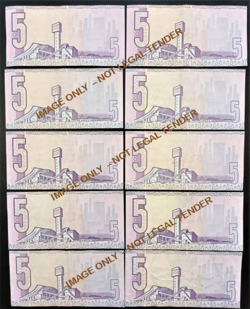 FIVE RAND NOTES G DE KOCK x 10 GOOD CONDITION