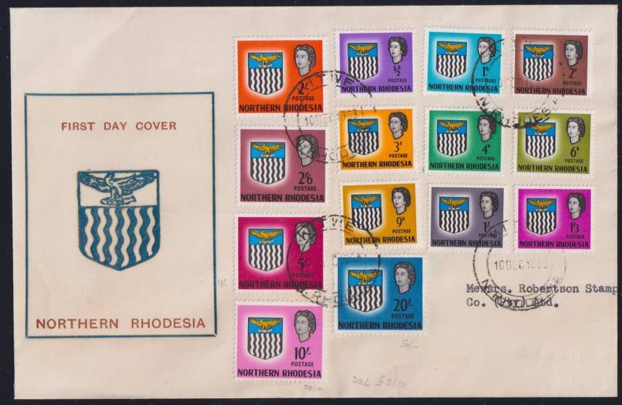 NORTHERN RHODESIA 1963 DEFINITIVE SET ON FDC - KITWE CDS - LOVELY!