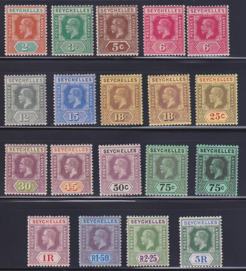 SEYCHELLES 1917-22 KGV SET FINE HINGED MINT PLUS SHADES CV £225+