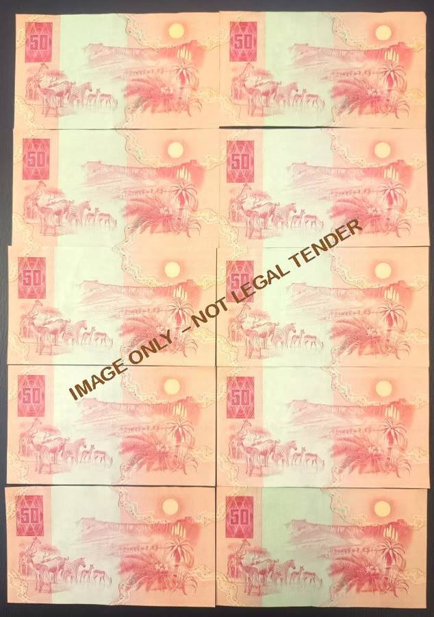 FIFTY  RAND GPC DE KOCK  BANKNOTES X 10
