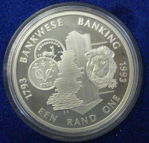 SOUTH AFRICA R1 PROOF SILVER 1993 - BANKING