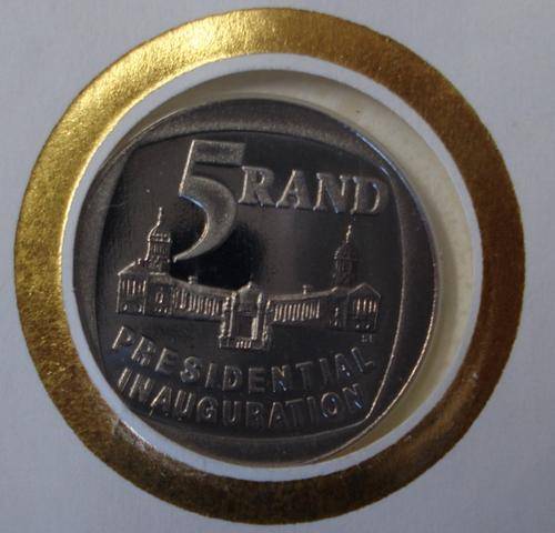 SOUTH AFRICA R5  COIN "NO STEPS VARIETY" on FDC-1994 MANDELA PRESIDENTIAL INAUGURATION -DON'T MISS!!
