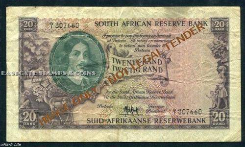 SOUTH AFRICA BIG TWENTY RAND BANKNOTE -M. H.DE KOCK- 1961 - 4th Issue.
