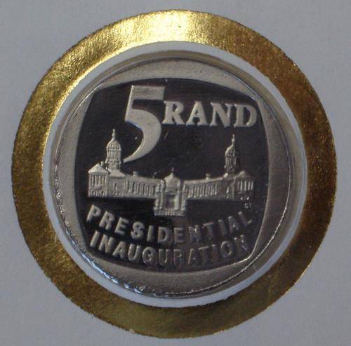 SOUTH AFRICA R5  COIN "NO STEPS VARIETY" on FDC-1994 MANDELA PRESIDENTIAL INAUGURATION -DON'T MISS!!