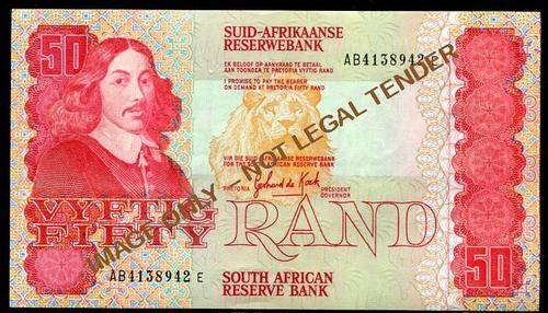 FIFTY RAND NOTE  unc G DE KOCK  1984