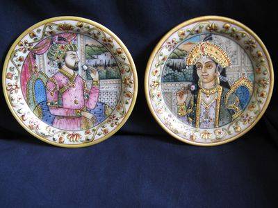 Two x 22ct gold handpainted white Indian marble plates!