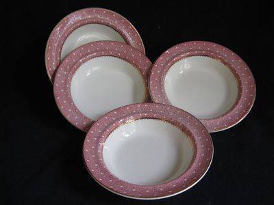 4 Vintage Ridgway bowls - charming polka dot pattern!