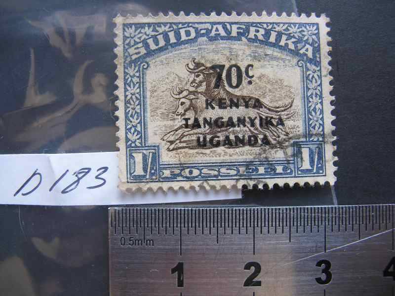 KENYA UGANDA TANGANYIKA 70c OVERPRINT ON SUID-AFRIKA 1/-.