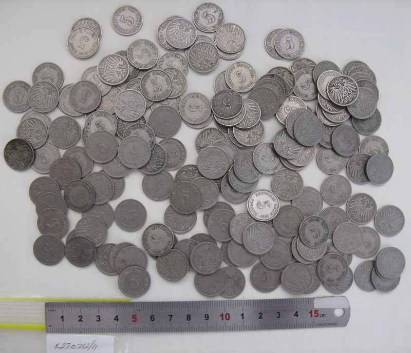 GERMAN EMPIRE 413 GRAMS OF 5 PFENNIGS (ABOUT 167 COINS). BID FOR THE LOT.