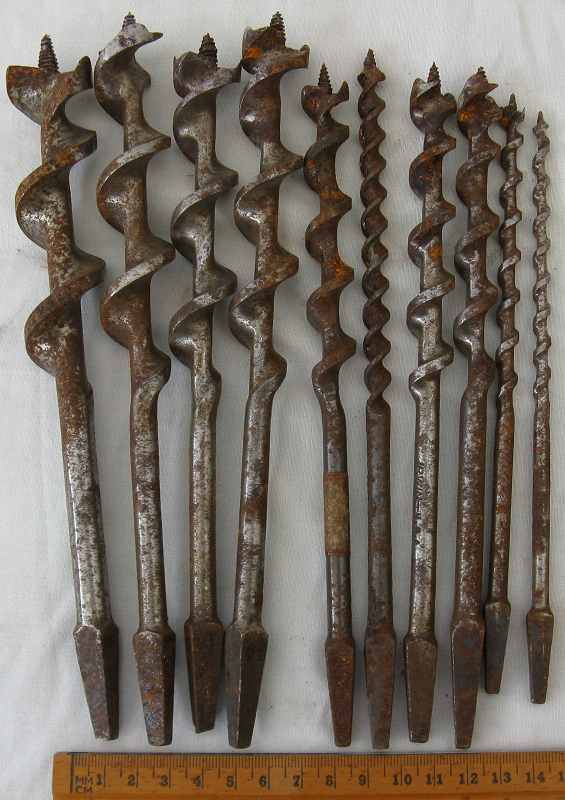 Old auger drill bits x 10.