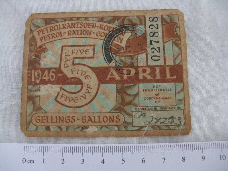 5 GALLON APRIL 1946 PETROL RATION COUPON.