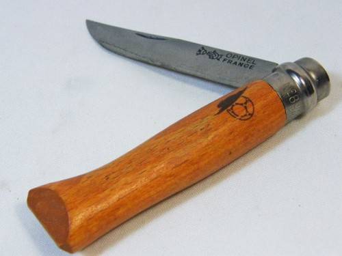 Opinel No.8 Virobloc Brevete pocket knife - soccer logo on wooden handle - as per photo