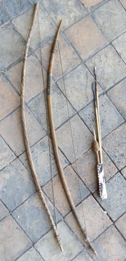 Collection of 2 Bushman bows and arrows