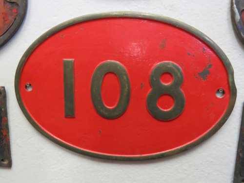 Rhodesian Railways Steam locomotive number plate No.108 - built in 1915 by Beyer Peacock