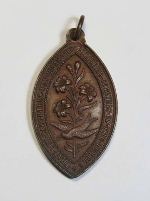 Antique religious copper medallion - Behold the handmaid of the Lord