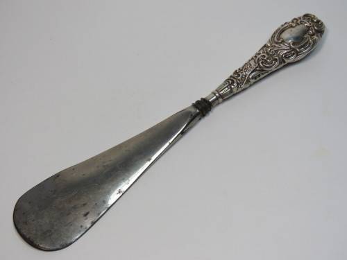 Antique shoe horn with silver hallmarked handle