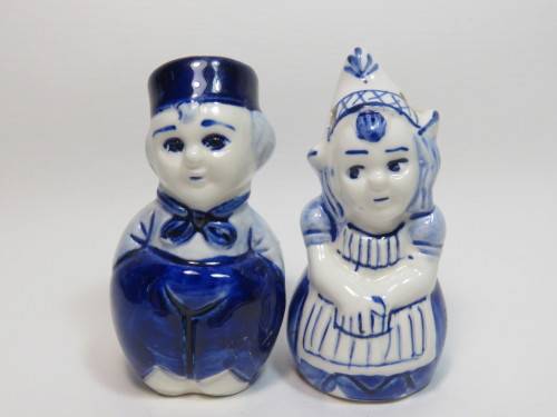 Blue and White porcelain boy and girl salt and pepper shakers
