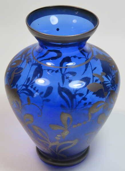 Vintage Italian Cobalt blue glass vase with silver overlay