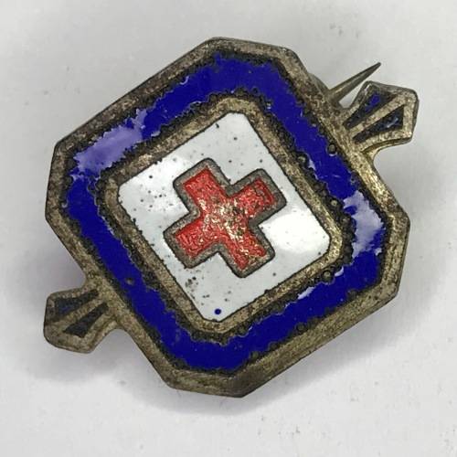 Red Cross Fundraising token pin badges - 5 shillings and 20 shillings