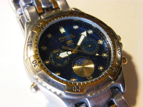 Fossil blue moonphase mens quartz watch