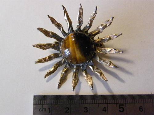 Tigers eye sun brooch
