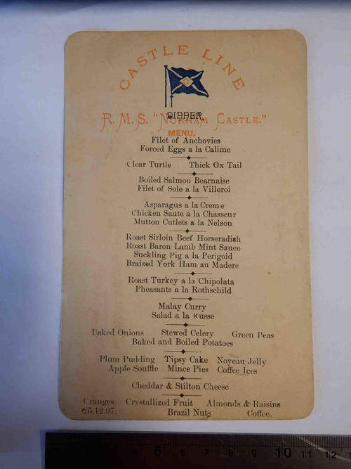 Original Christmas 1897 menu of the RMS Norham Castle - RARE