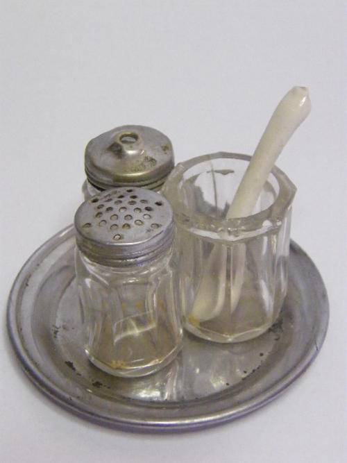 Vintage Silver Plated Salt, Pepper & Mustard set - Holder Cracked - BIGBIGSALE