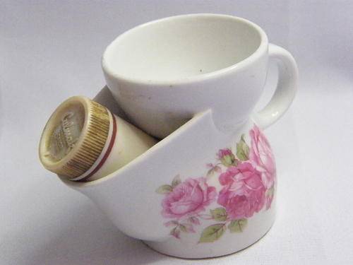 Vintage Porcelain Shaving Mug with Rose Pattern Plus Shaving Brush, Made by Culmak - as per photo
