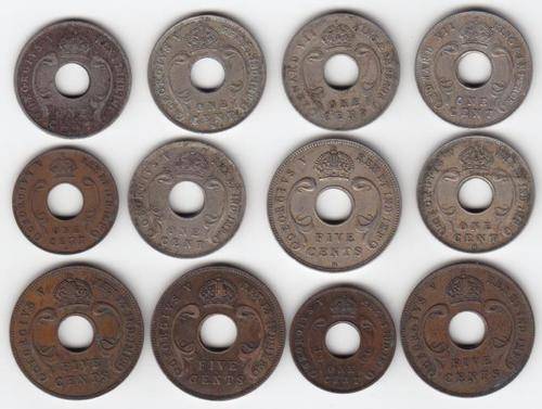 East Africa - Lot of 12 cents & 5 cents - as per photo